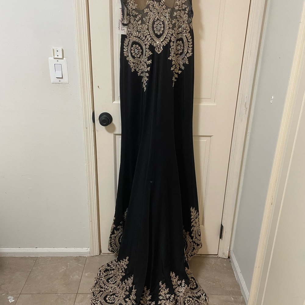 Tony Bowls Black and Gold Embellished Prom Dress - Picture 6 of 12